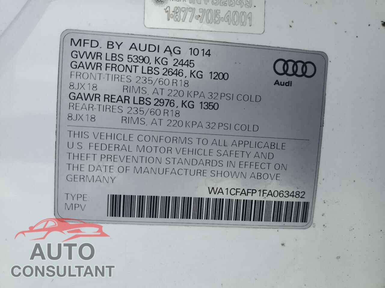 AUDI Q5 2015 - WA1CFAFP1FA063482