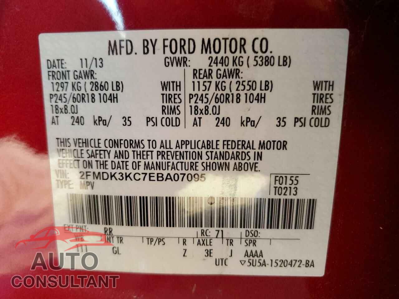 FORD EDGE 2014 - 2FMDK3KC7EBA07095