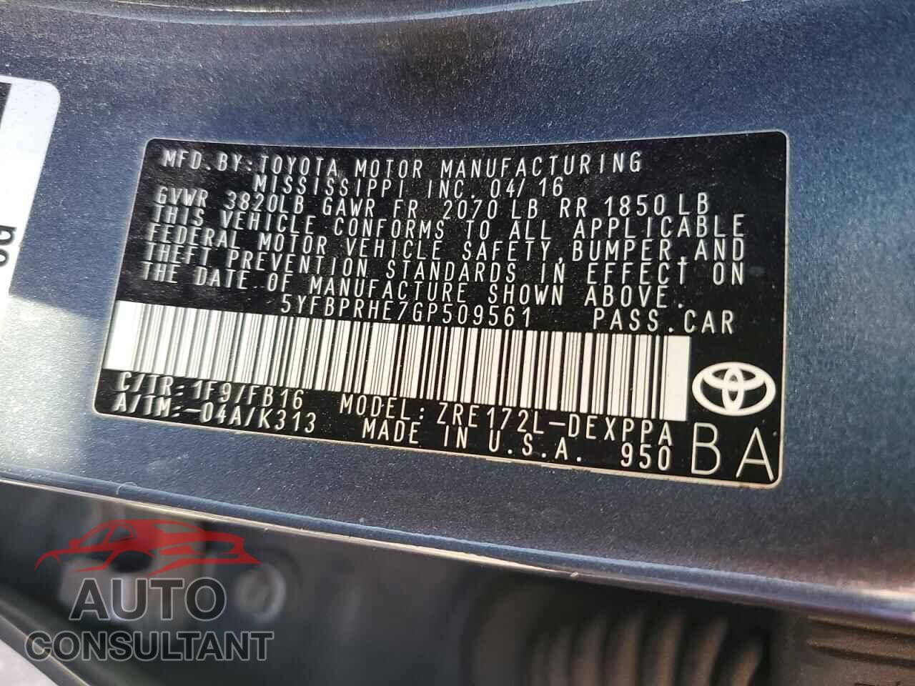 TOYOTA COROLLA 2016 - 5YFBPRHE7GP509561