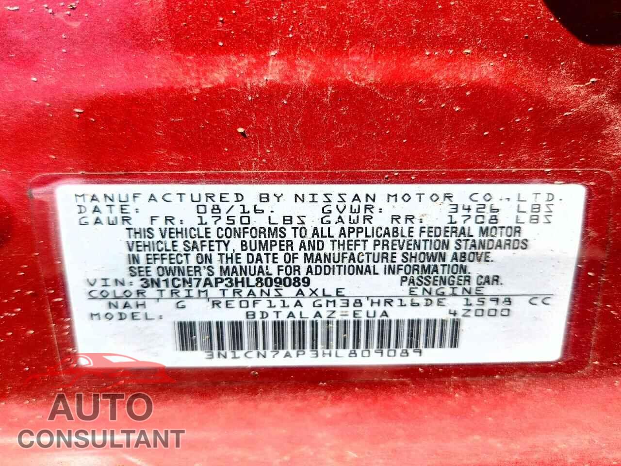 NISSAN VERSA 2017 - 3N1CN7AP3HL809089