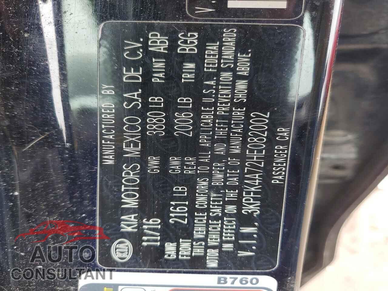 KIA FORTE 2017 - 3KPFK4A72HE082002