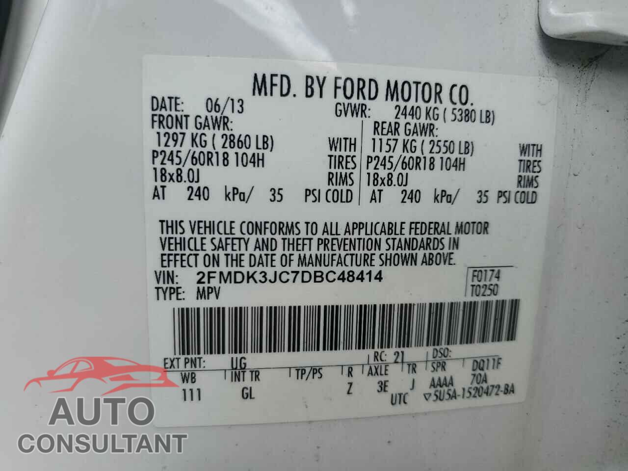 FORD EDGE 2013 - 2FMDK3JC7DBC48414