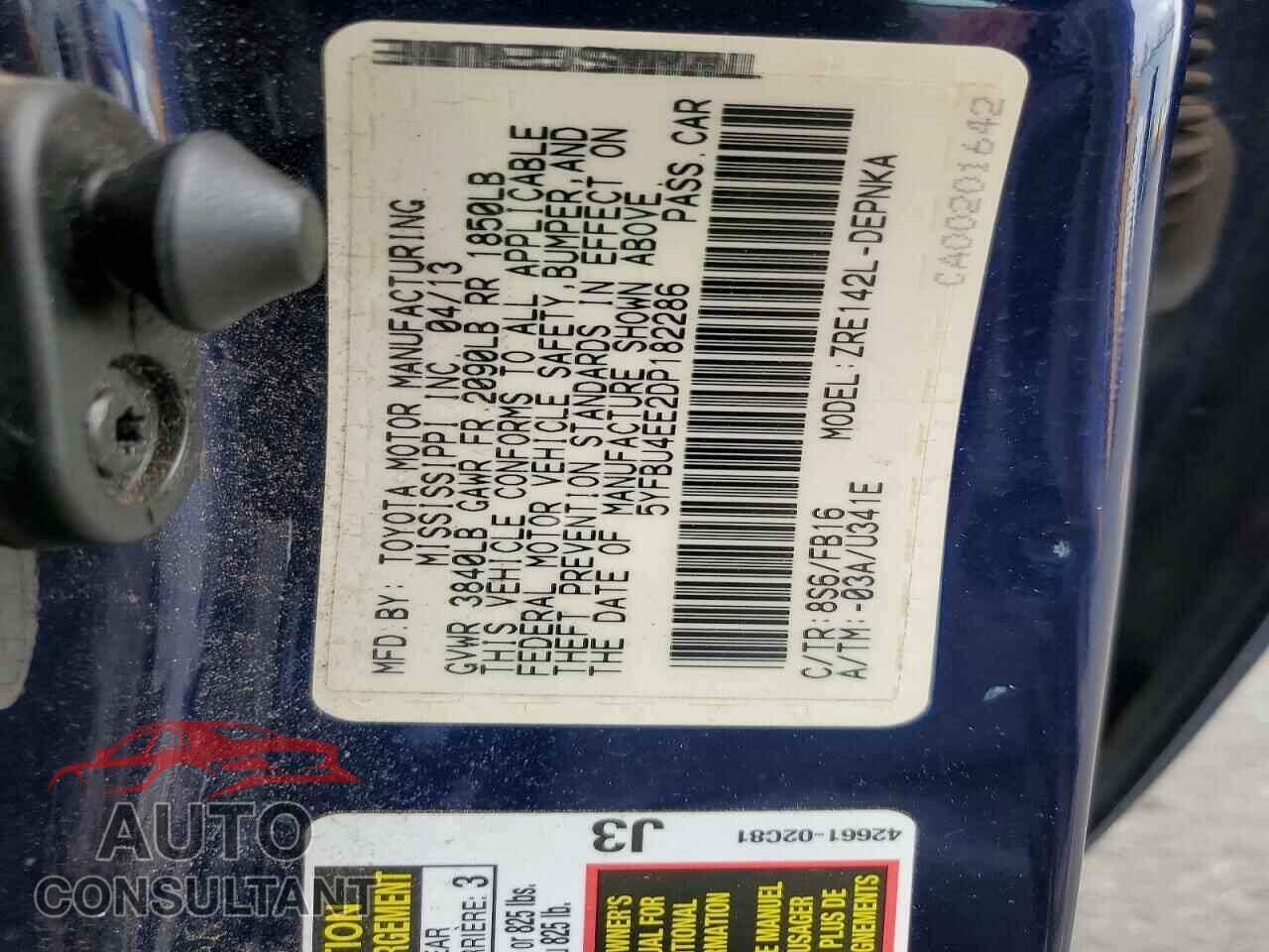 TOYOTA COROLLA 2013 - 5YFBU4EE2DP182286