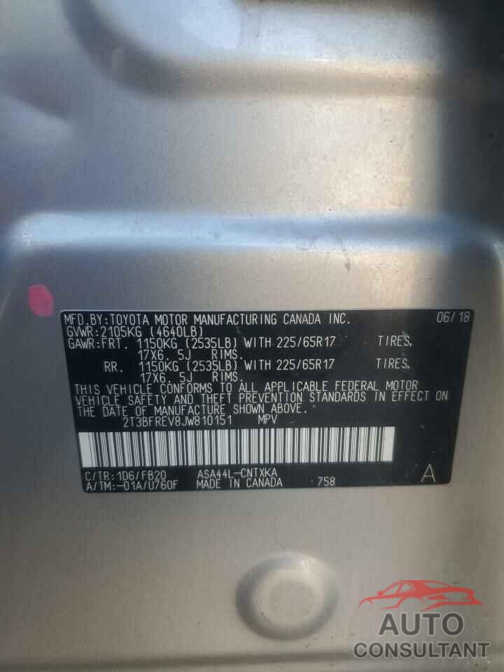 TOYOTA RAV4 2018 - 2T3BFREV8JW810151