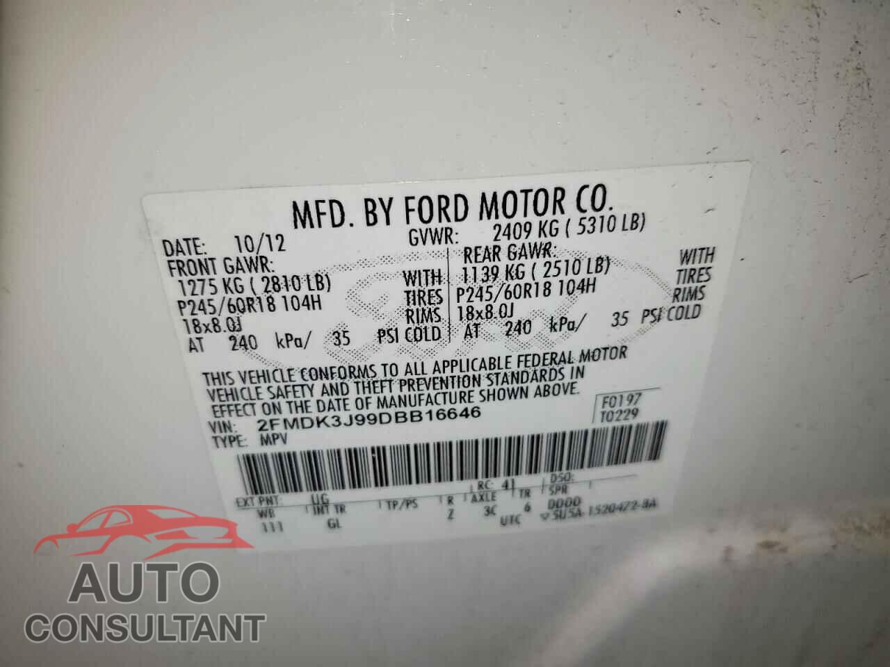 FORD EDGE 2013 - 2FMDK3J99DBB16646