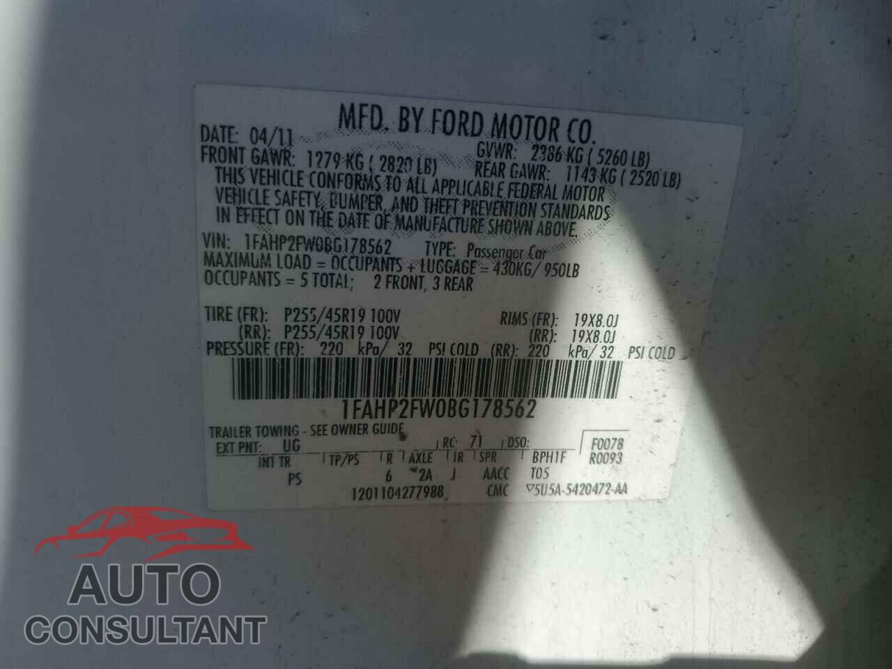 FORD TAURUS 2011 - 1FAHP2FW0BG178562
