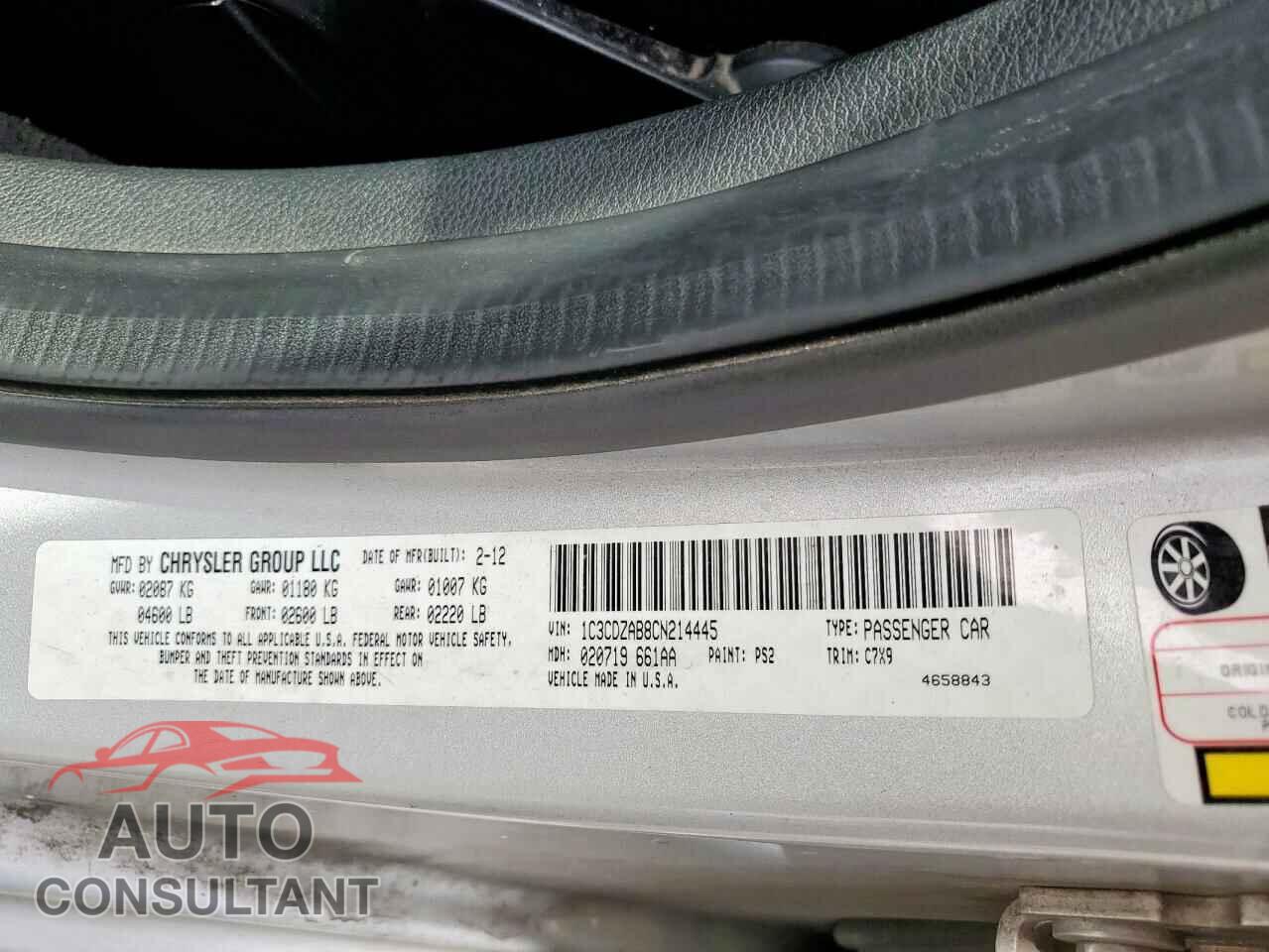 DODGE AVENGER 2012 - 1C3CDZAB8CN214445