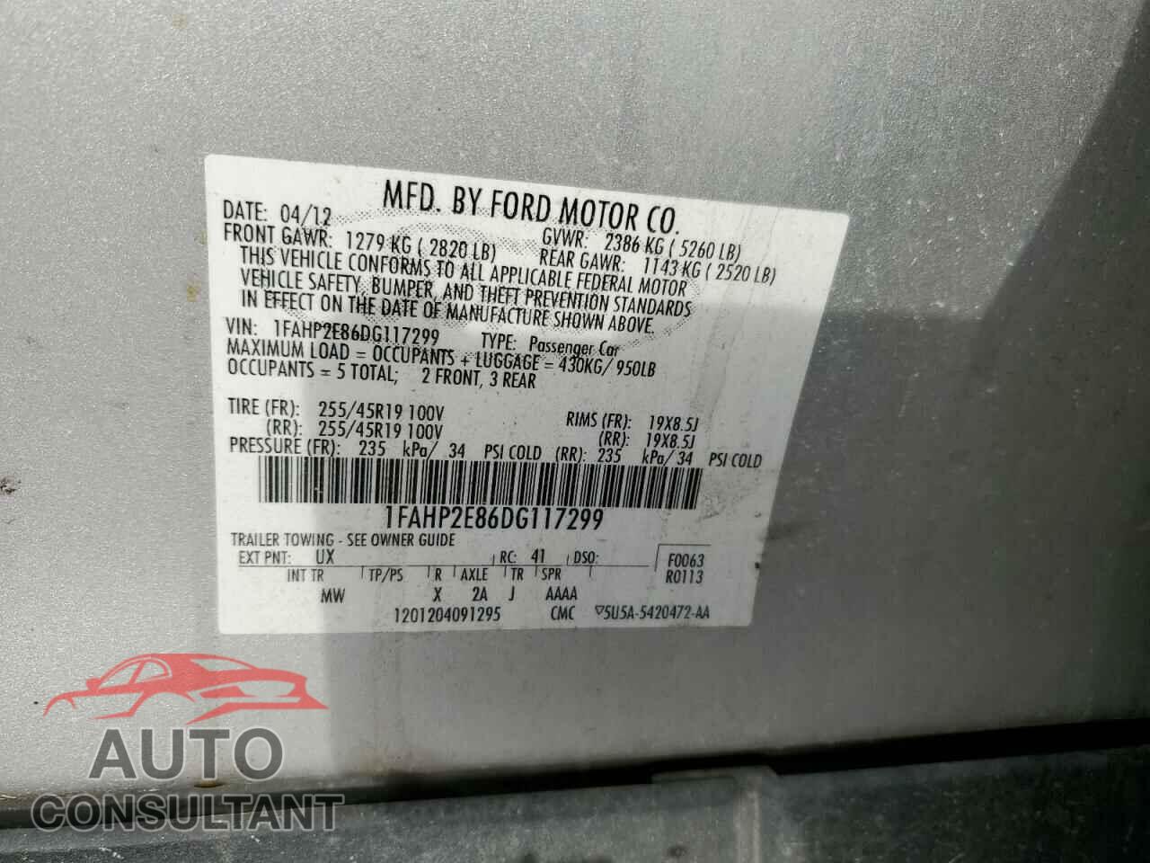 FORD TAURUS 2013 - 1FAHP2E86DG117299