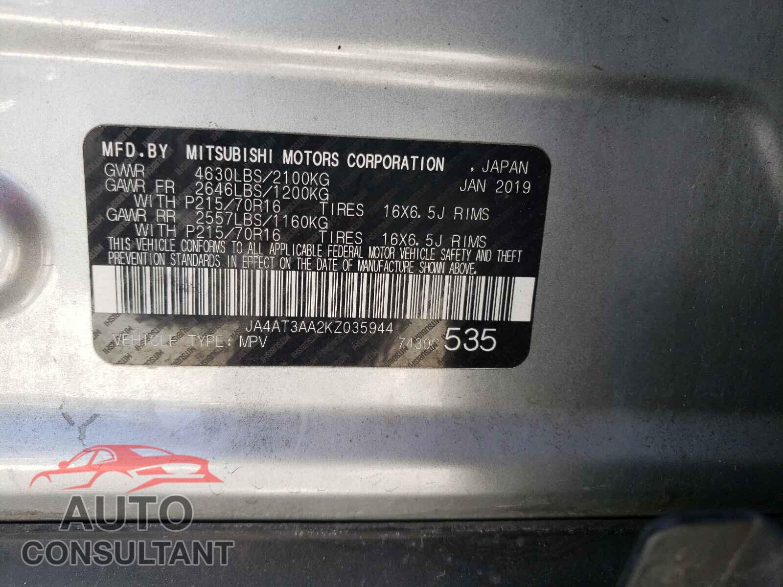MITSUBISHI ECLIPSE 2019 - JA4AT3AA2KZ035944