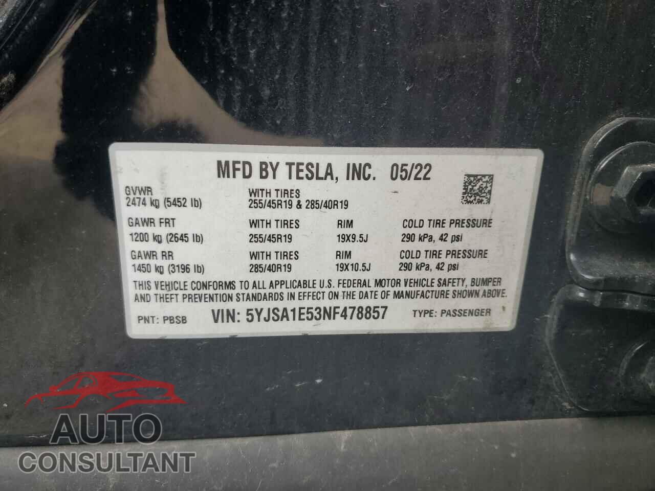 TESLA MODEL S 2022 - 5YJSA1E53NF478857