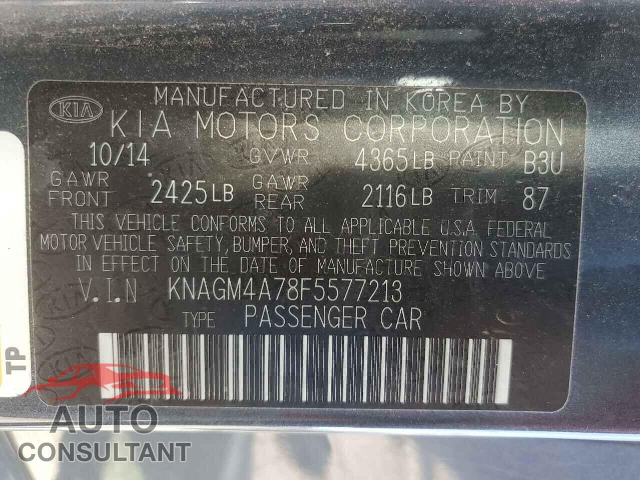 KIA OPTIMA 2015 - KNAGM4A78F5577213