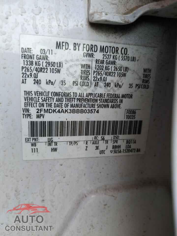 FORD EDGE 2011 - 2FMDK4AK3BBB03574