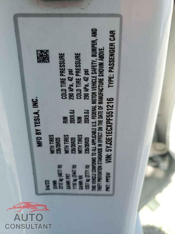 TESLA MODEL 3 2023 - 5YJ3E1ECXPF551216