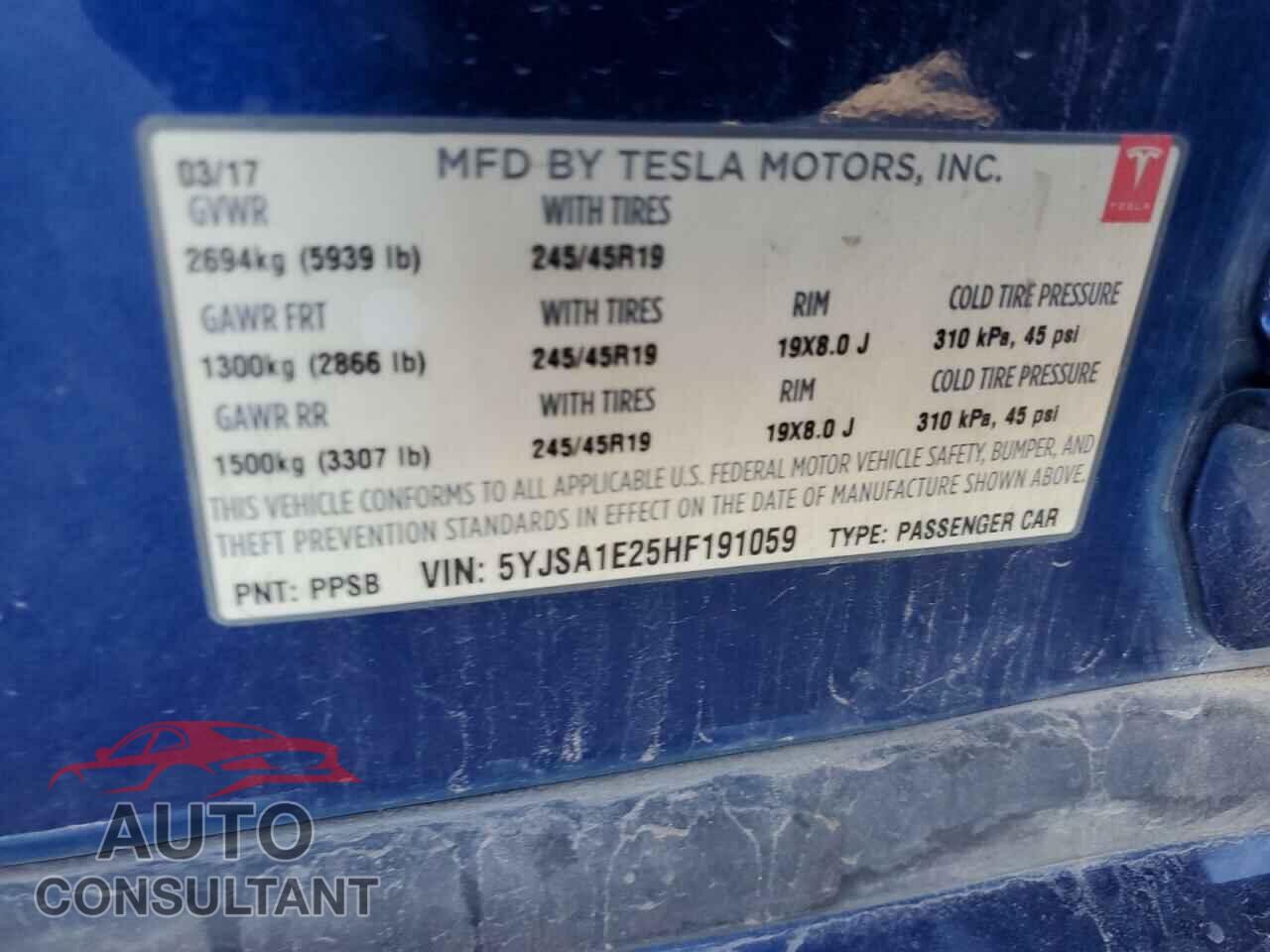 TESLA MODEL S 2017 - 5YJSA1E25HF191059