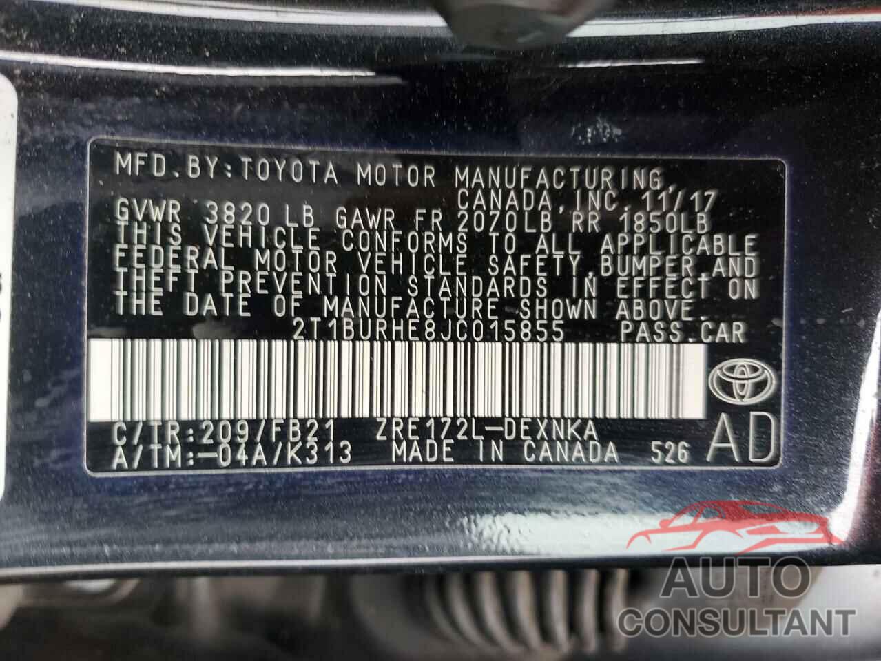 TOYOTA COROLLA 2018 - 2T1BURHE8JC015855
