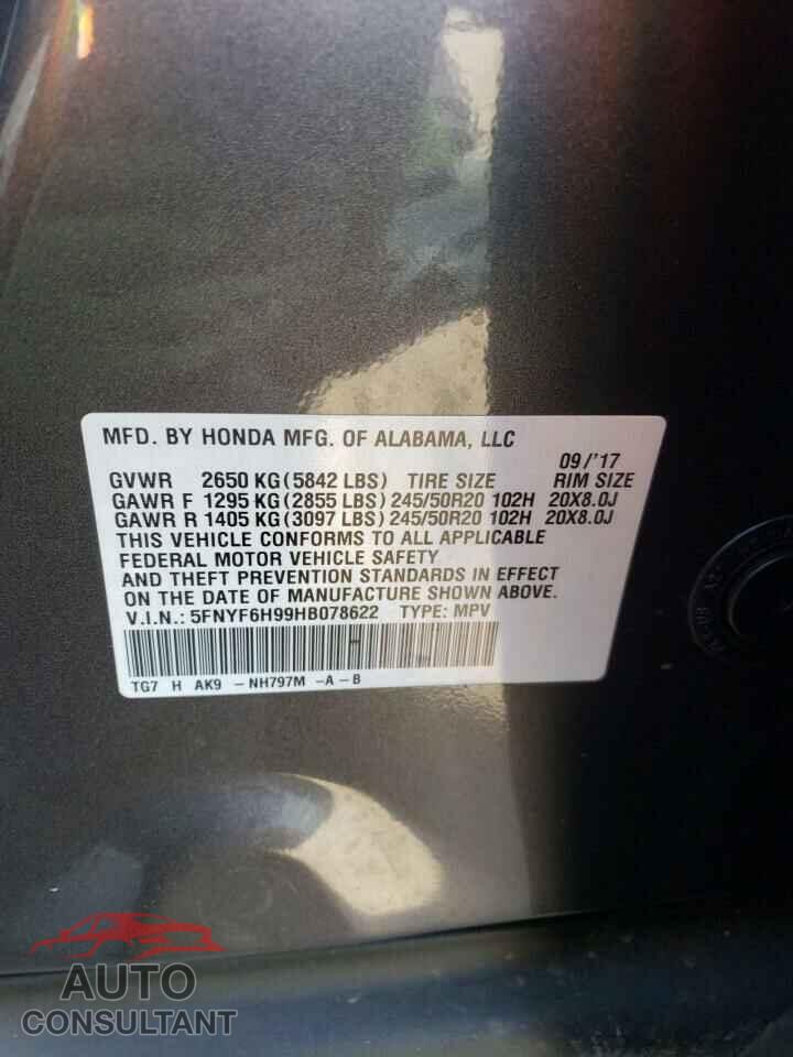 HONDA PILOT 2017 - 5FNYF6H99HB078622