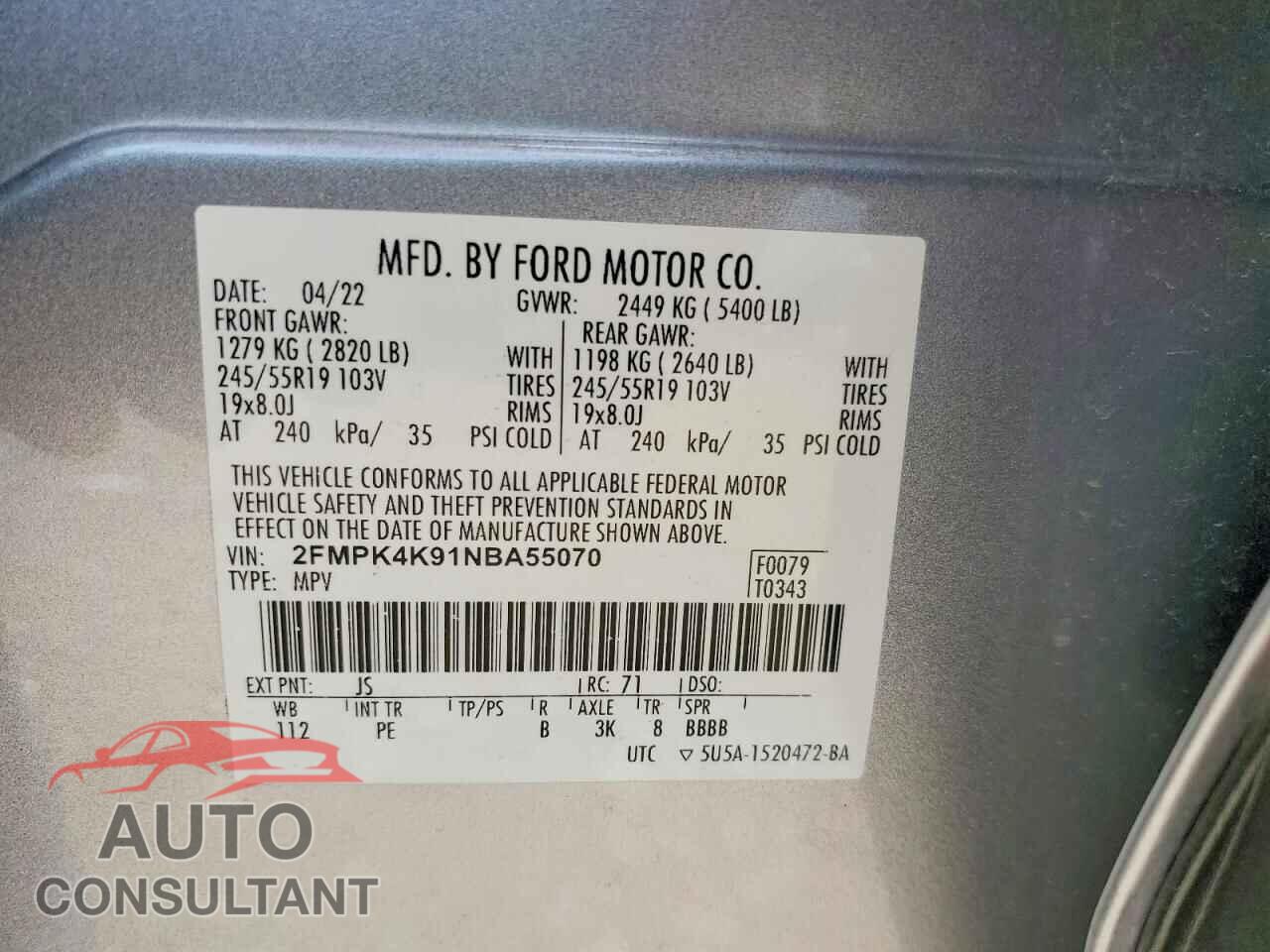 FORD EDGE 2022 - 2FMPK4K91NBA55070