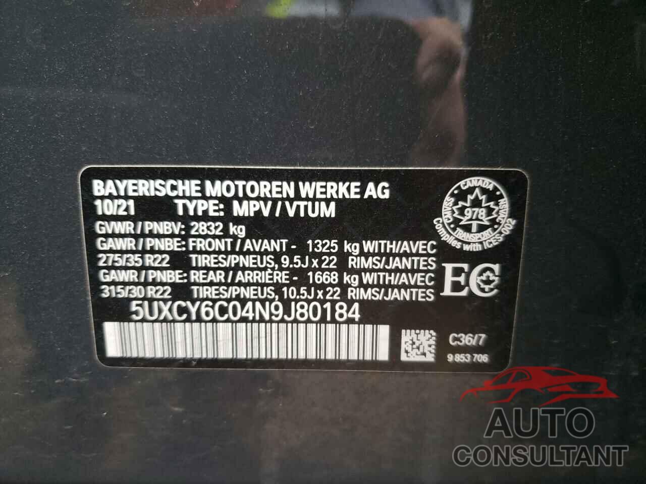 BMW X6 2022 - 5UXCY6C04N9J80184