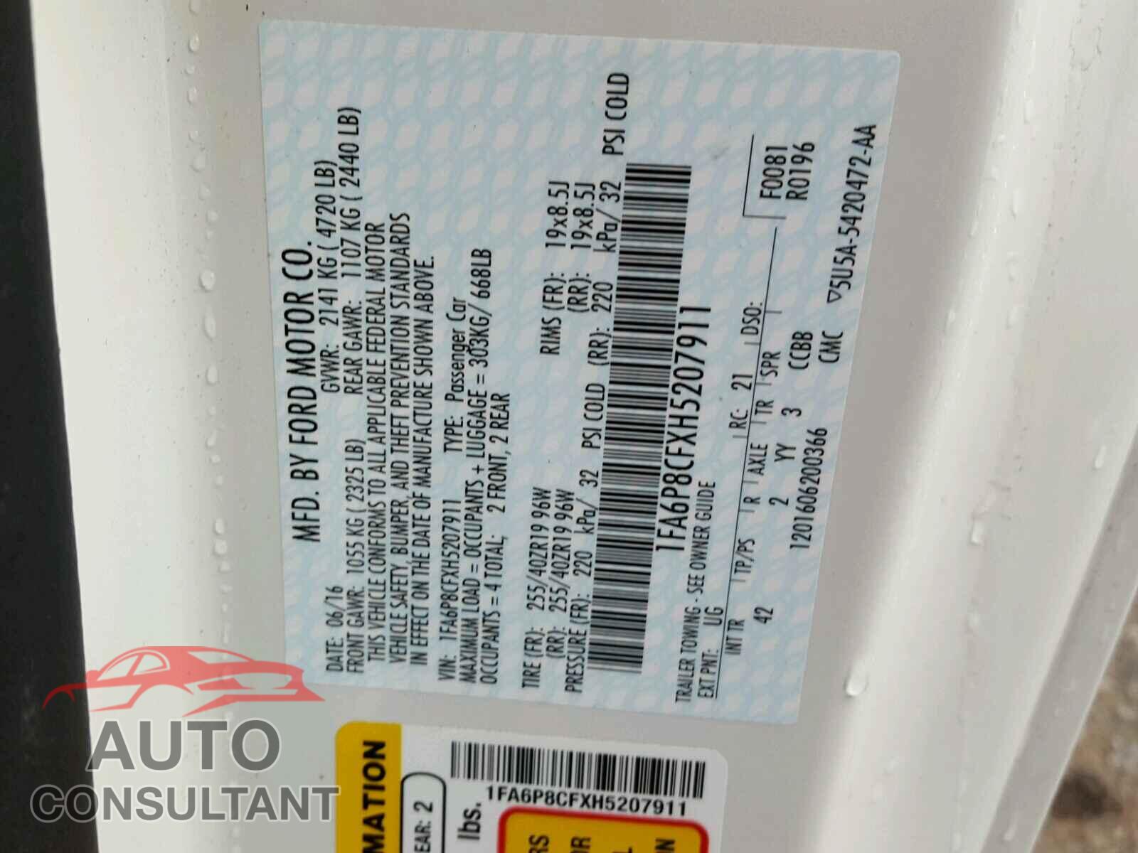 FORD MUSTANG 2017 - 1FA6P8CFXH5207911