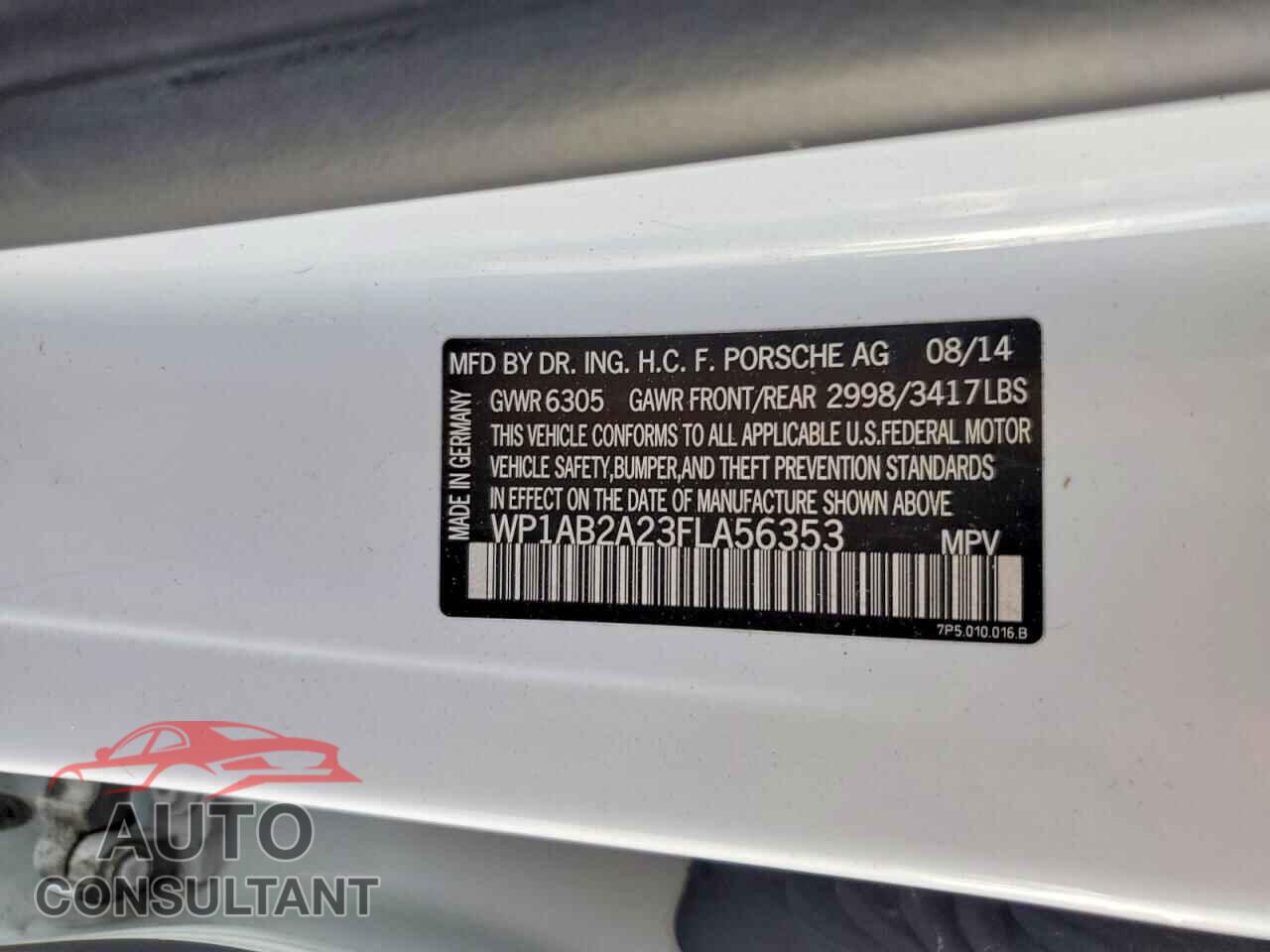 PORSCHE CAYENNE 2015 - WP1AB2A23FLA56353
