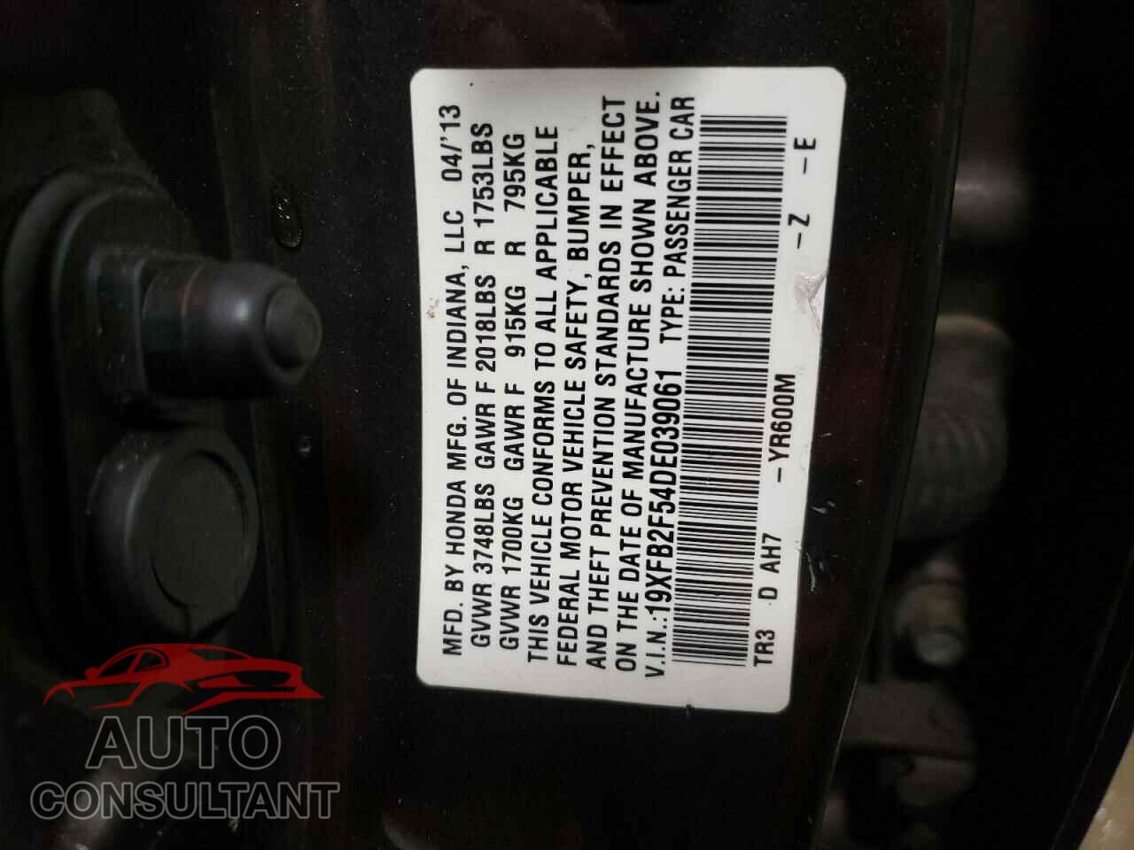 HONDA CIVIC 2013 - 19XFB2F54DE039061