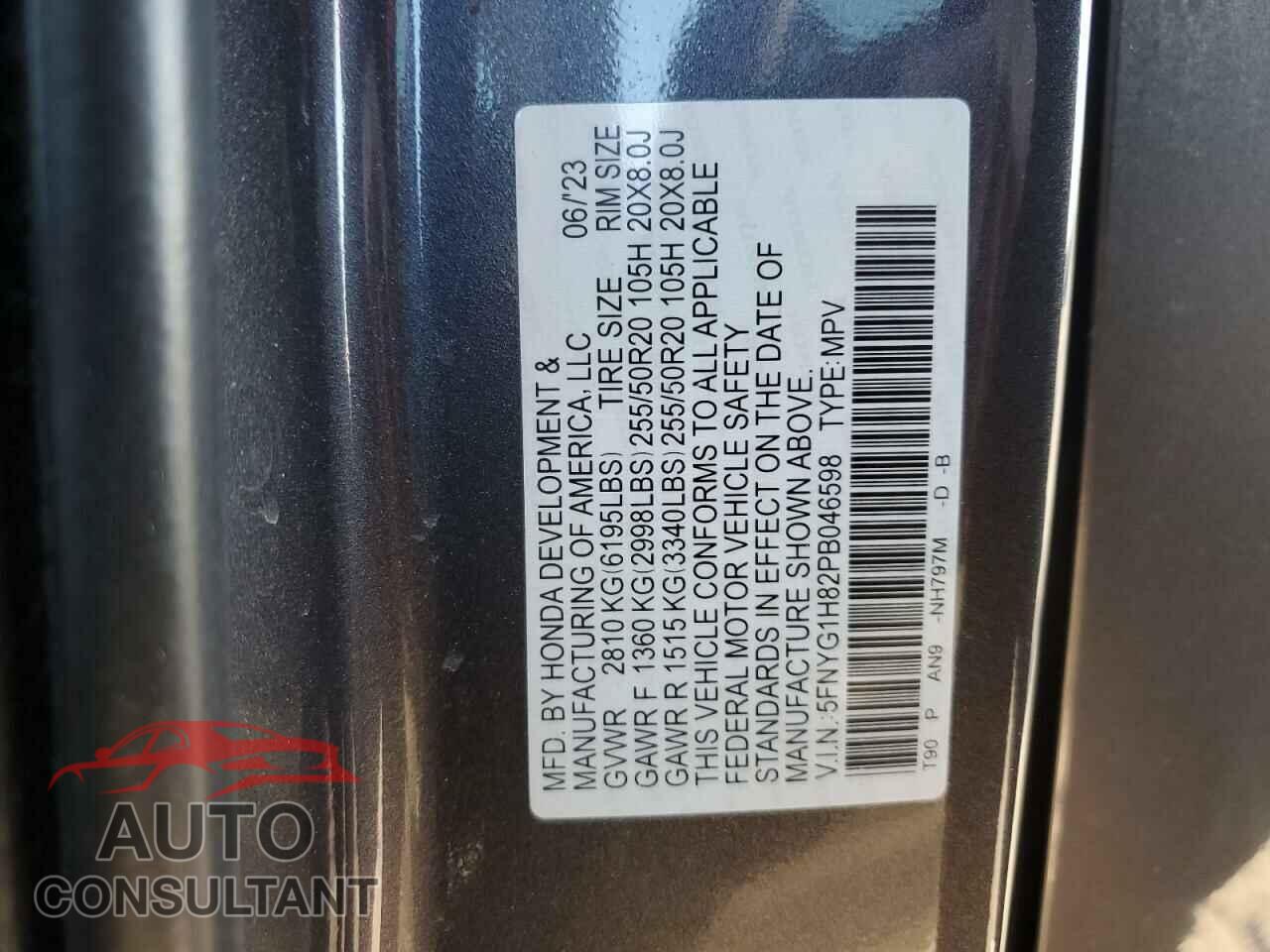 HONDA PILOT 2023 - 5FNYG1H82PB046598