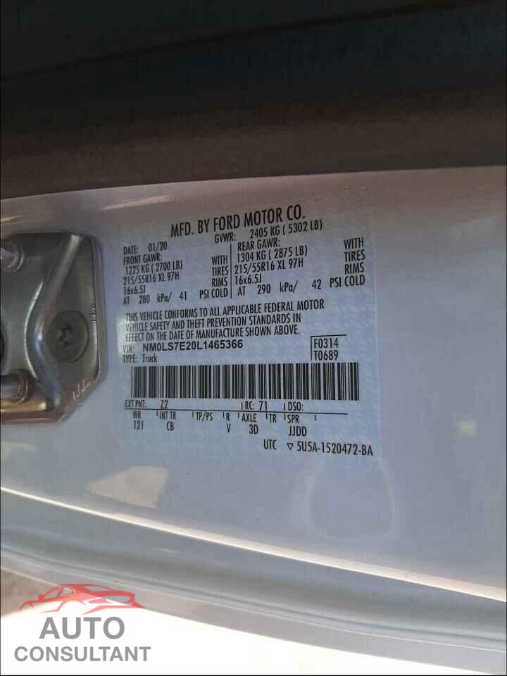 FORD TRANSIT CO 2020 - NM0LS7E20L1465366