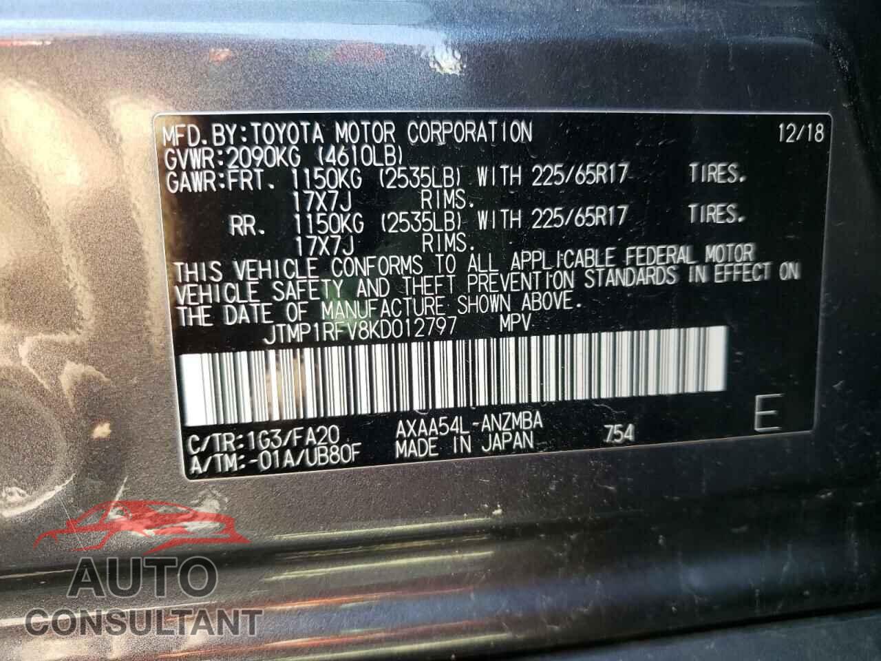 TOYOTA RAV4 2019 - JTMP1RFV8KD012797
