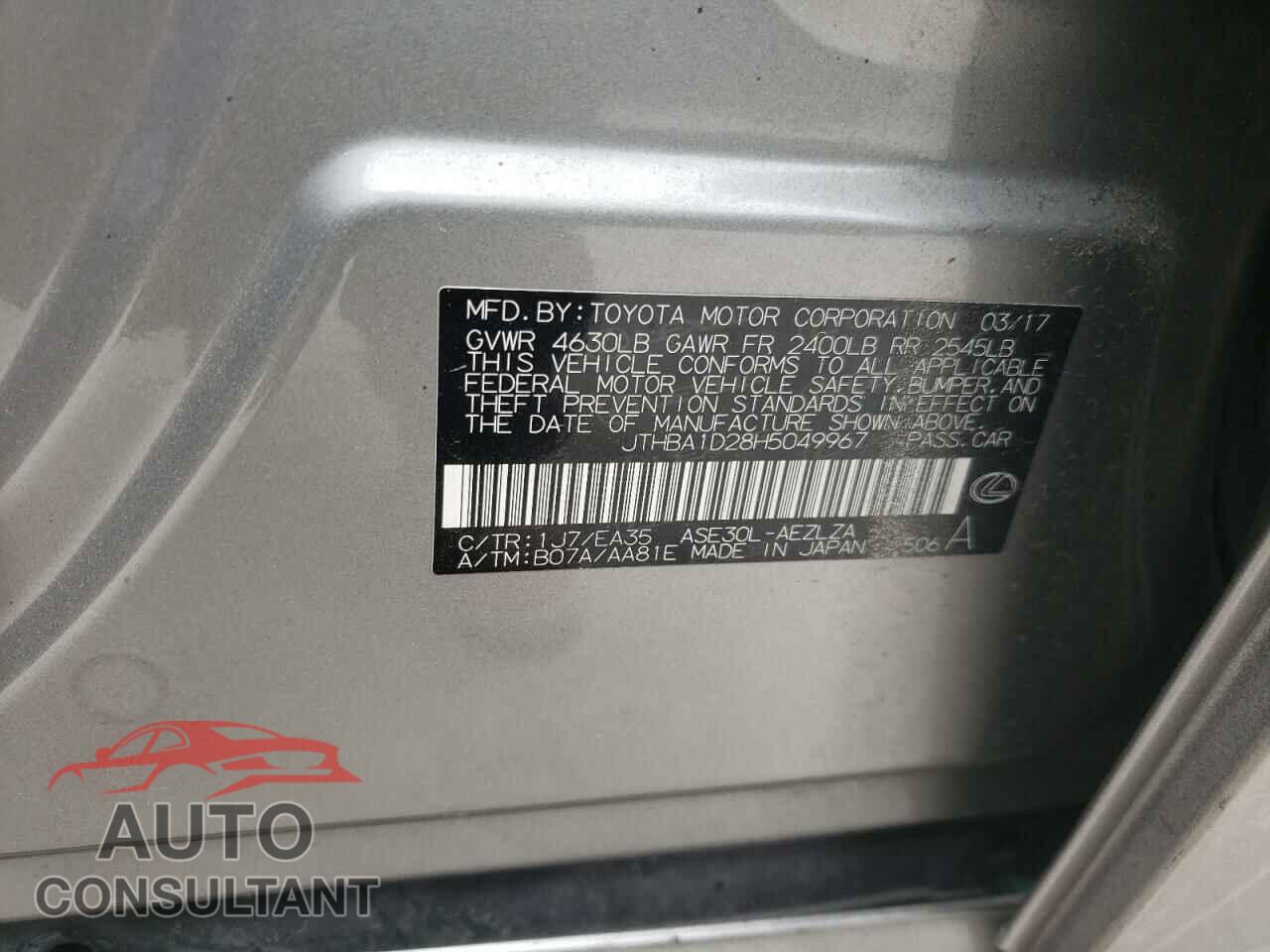 LEXUS IS 2017 - JTHBA1D28H5049967