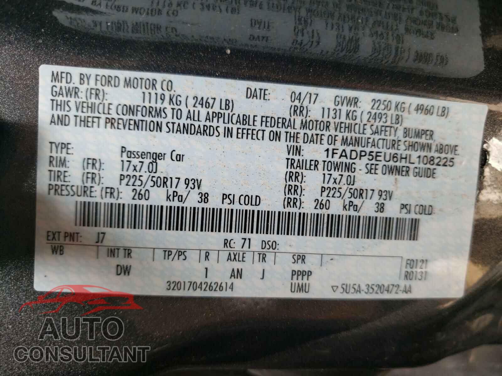 FORD CMAX 2017 - 1FADP5EU6HL108225