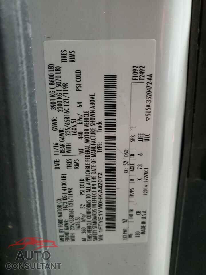 FORD TRANSIT 2017 - 1FTYE1YM0HKA42072