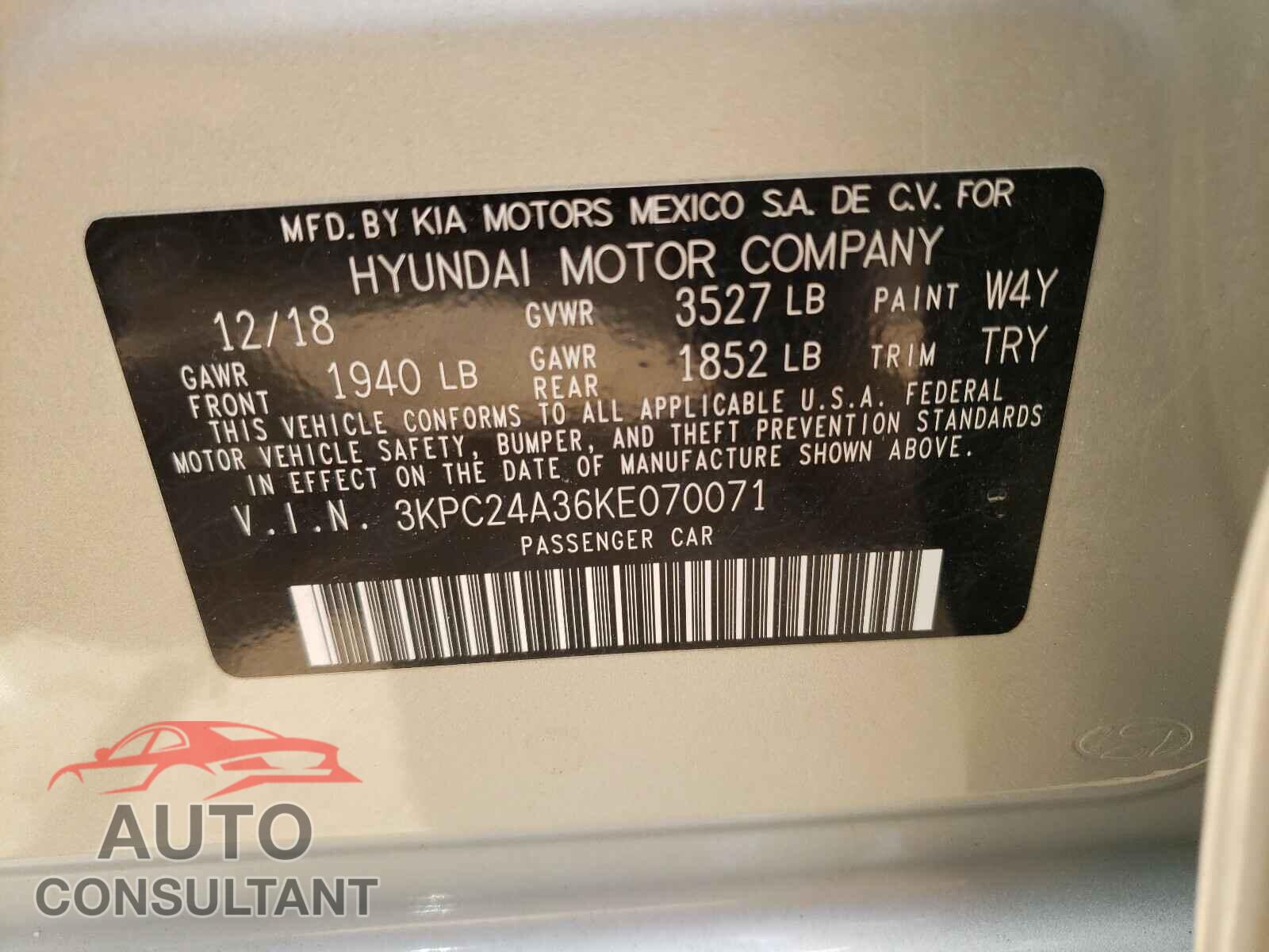 HYUNDAI ACCENT 2019 - 3KPC24A36KE070071