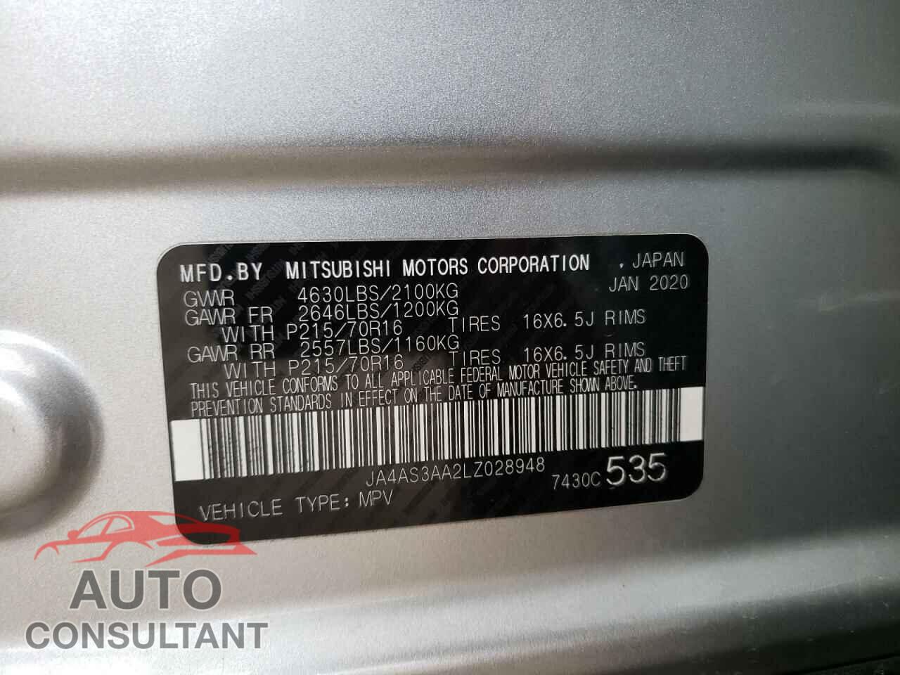 MITSUBISHI ECLIPSE 2020 - JA4AS3AA2LZ028948