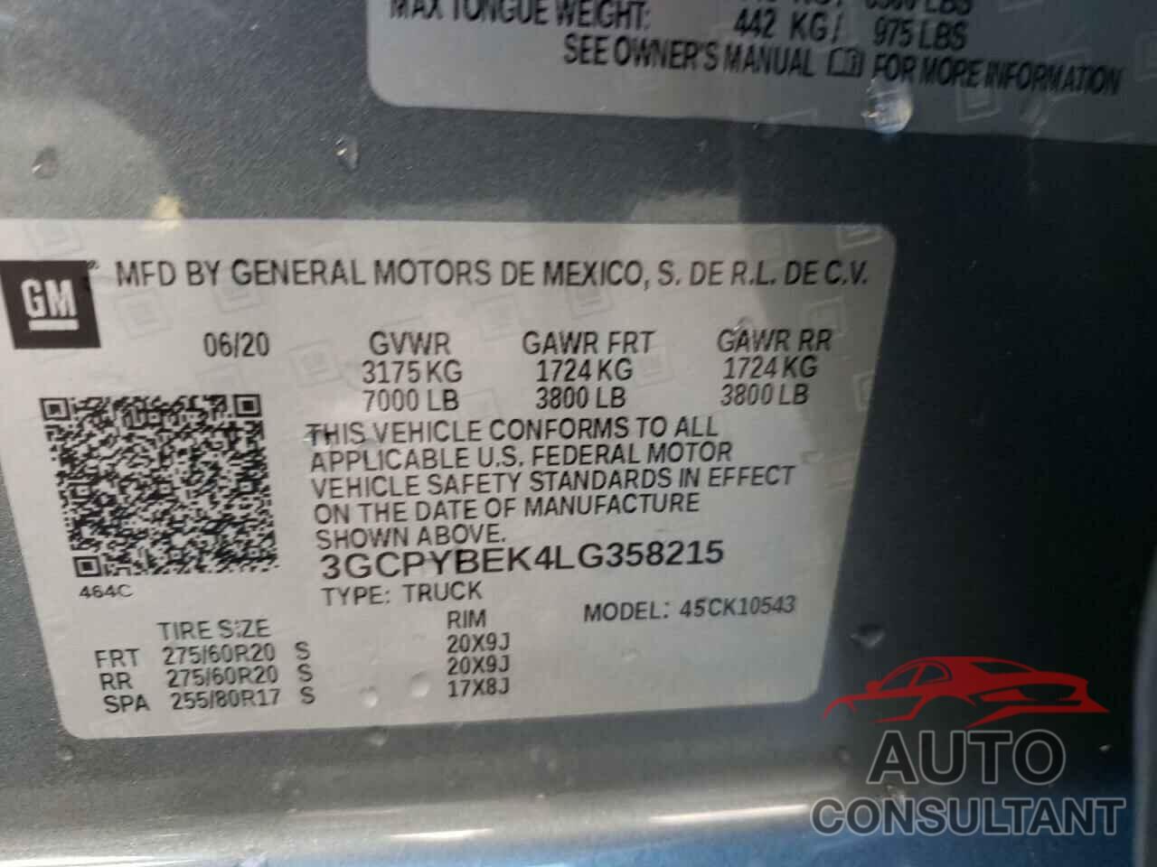 CHEVROLET ALL Models 2020 - 3GCPYBEK4LG358215