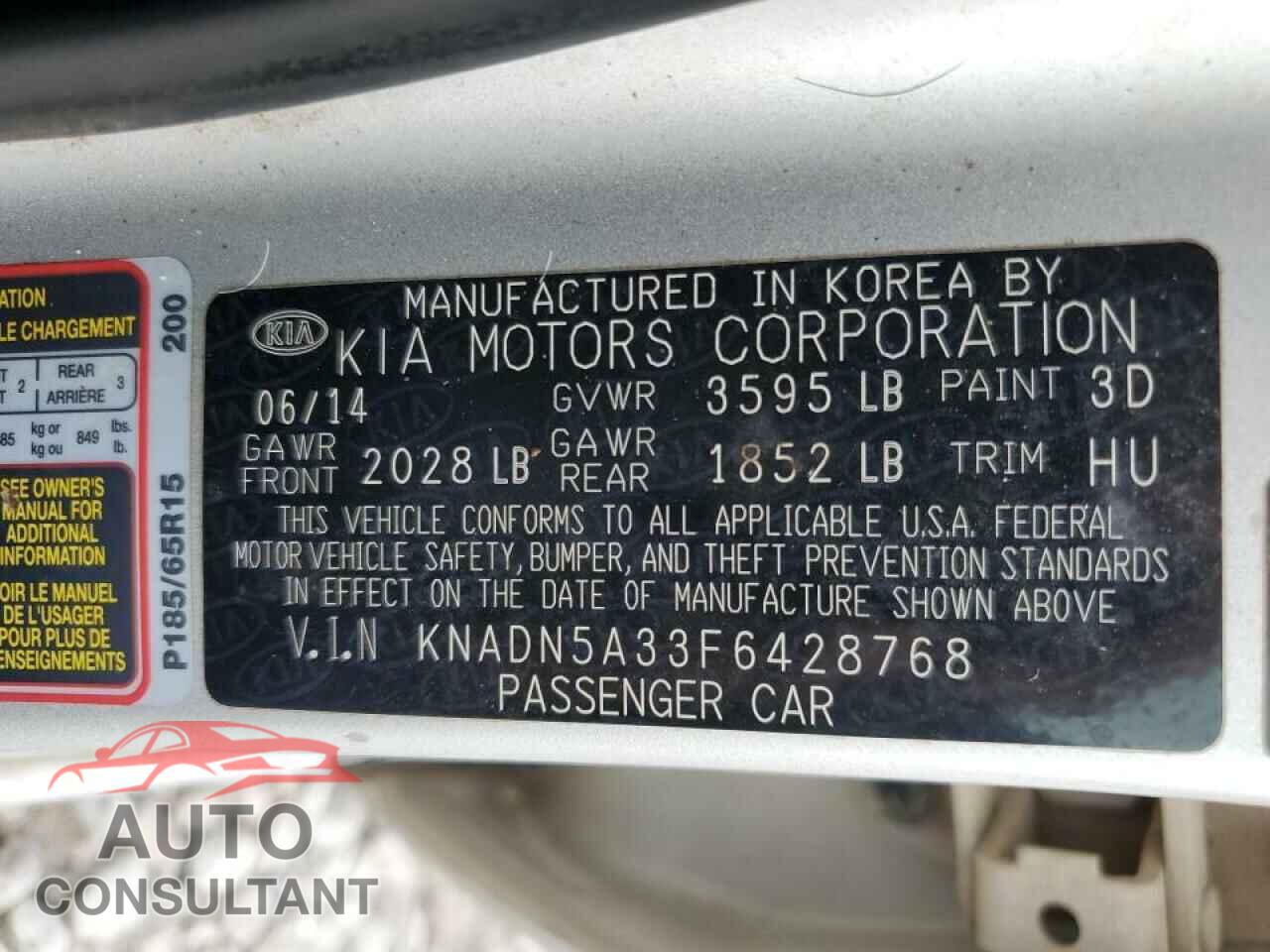 KIA RIO 2015 - KNADN5A33F6428768