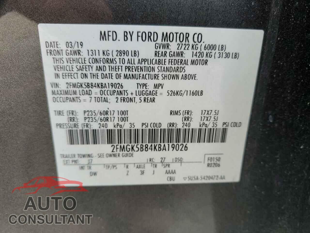 FORD FLEX 2019 - 2FMGK5B84KBA19026