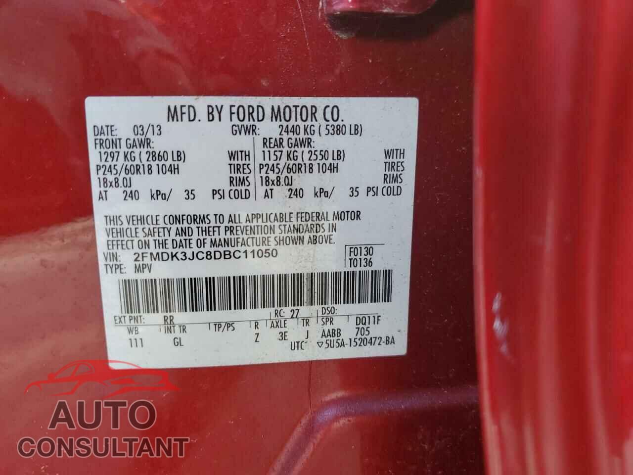 FORD EDGE 2013 - 2FMDK3JC8DBC11050