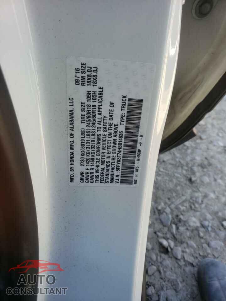 HONDA RIDGELINE 2017 - 5FPYK3F74HB014636