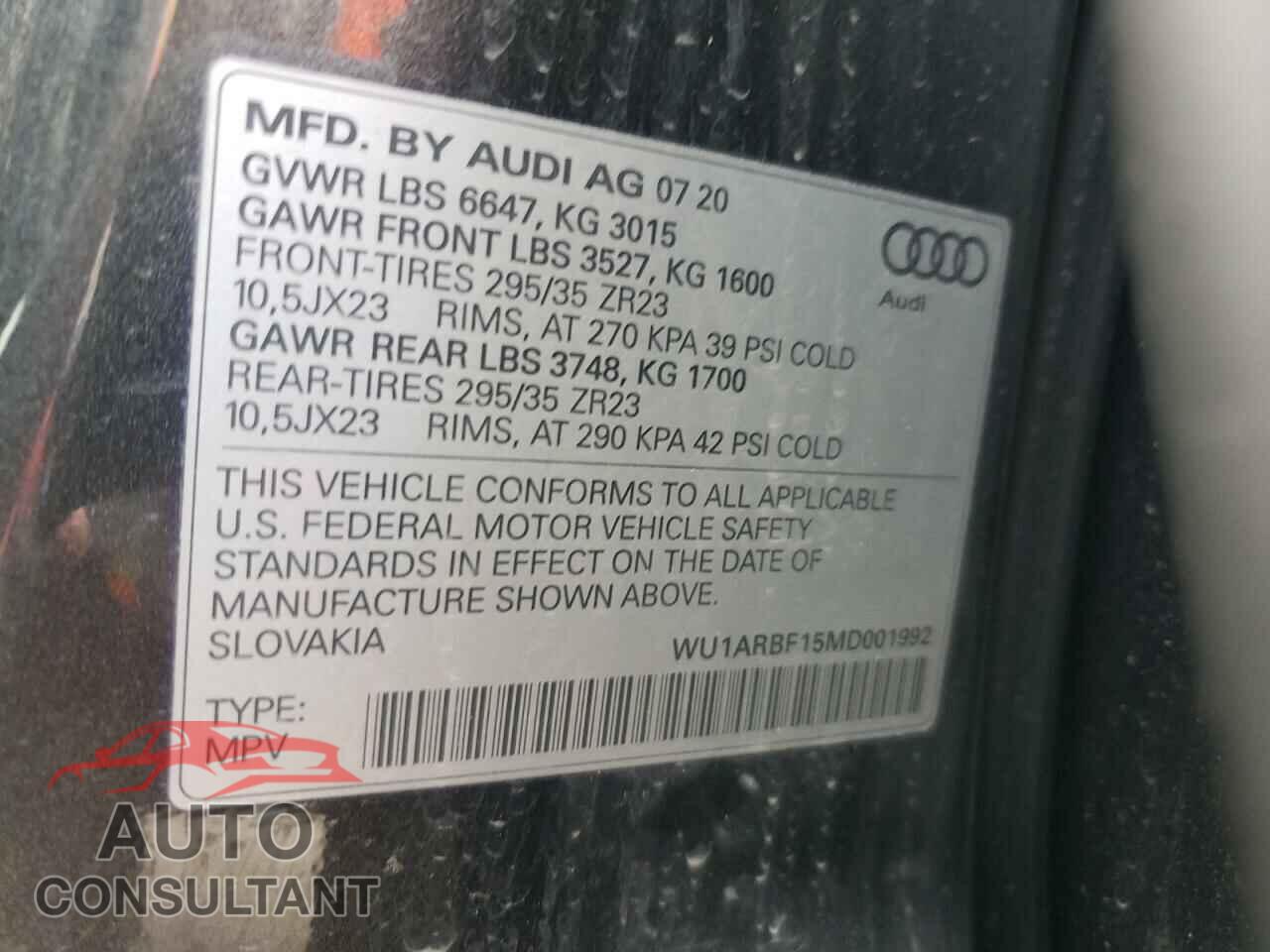 AUDI RS 2021 - WU1ARBF15MD001992
