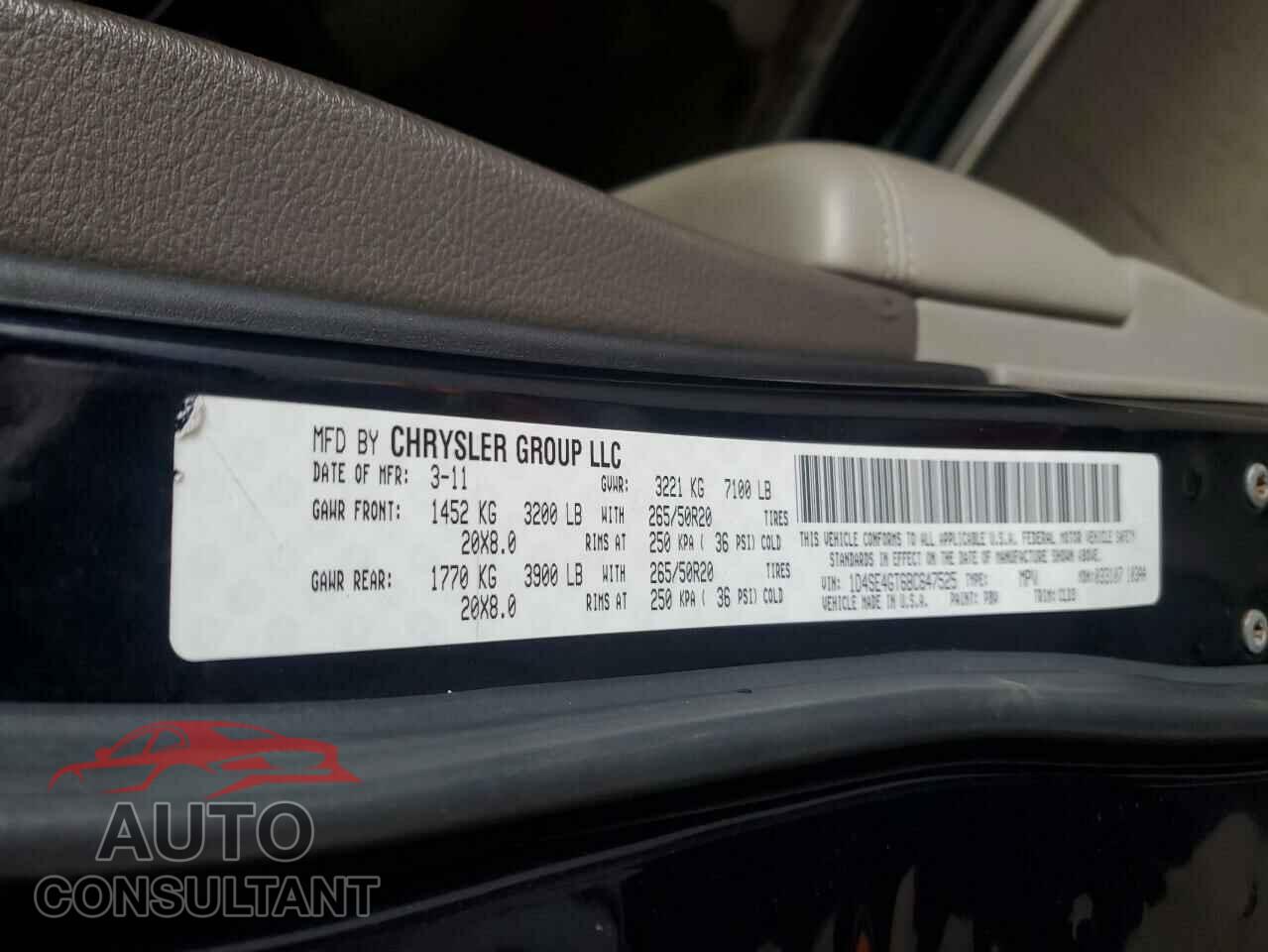 DODGE DURANGO 2011 - 1D4SE4GT6BC647525