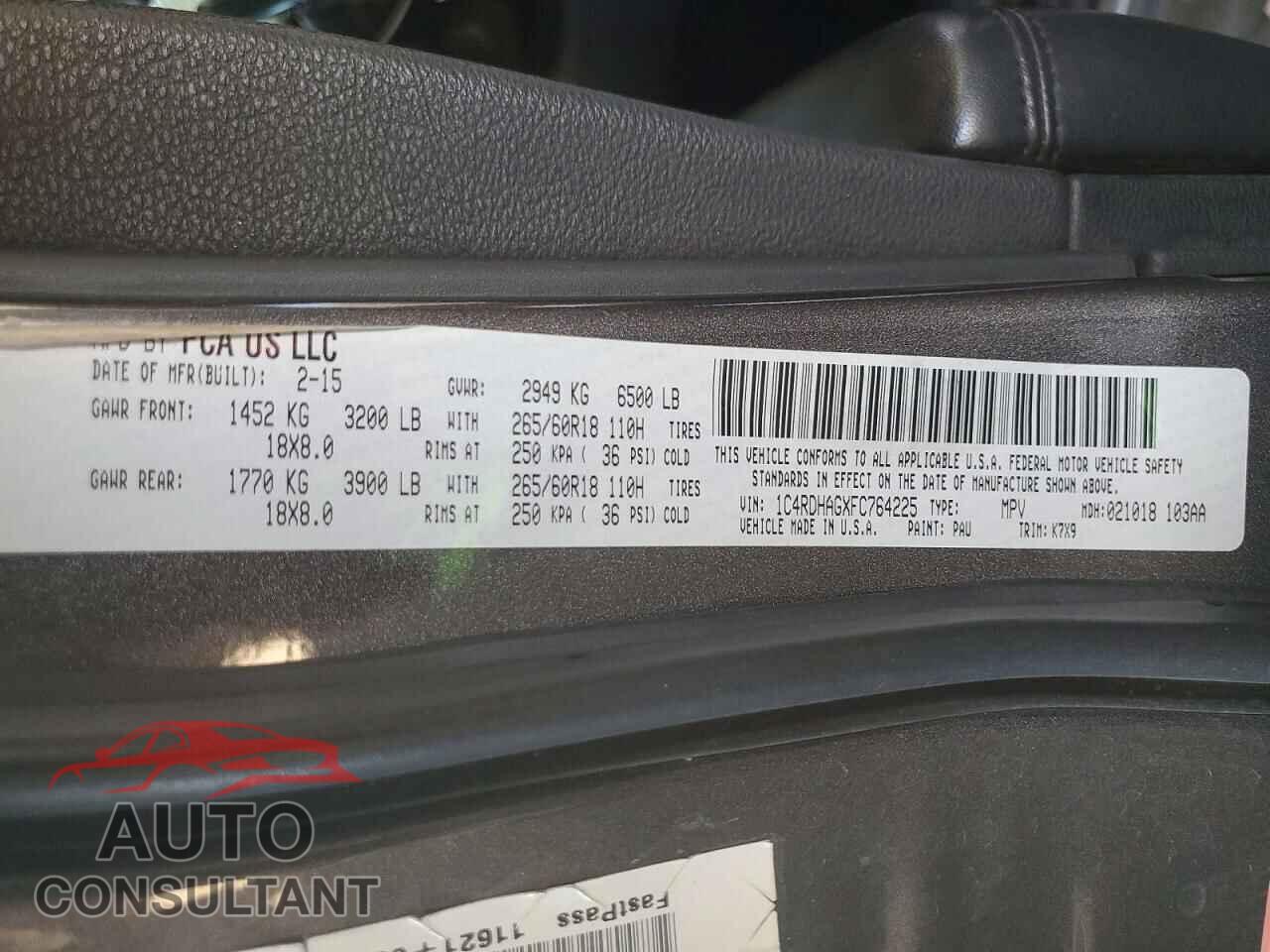 DODGE DURANGO 2015 - 1C4RDHAGXFC764225