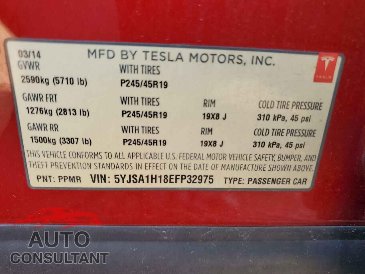 TESLA MODEL S 2014 - 5YJSA1H18EFP32975