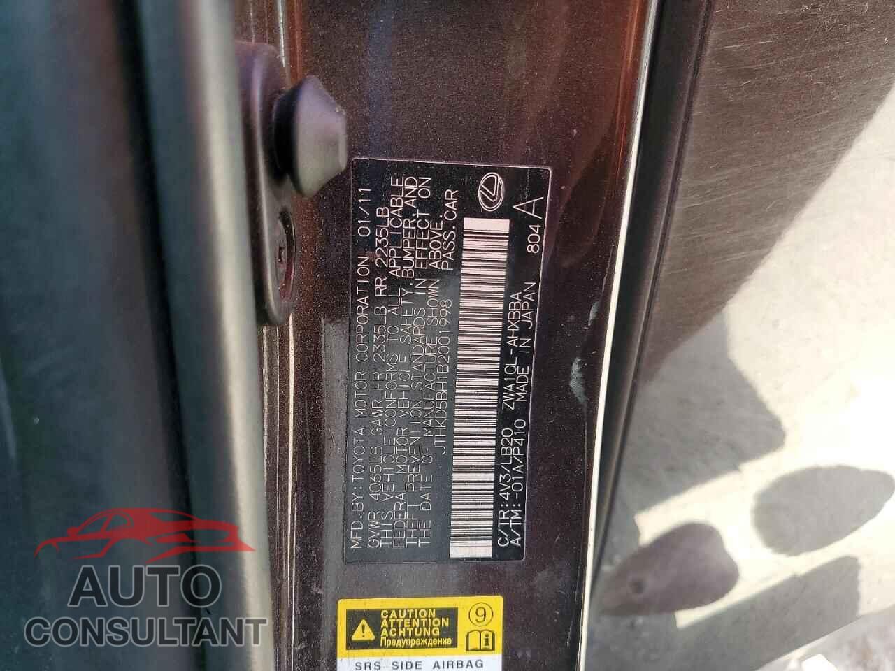 LEXUS CT 200 2011 - JTHKD5BH1B2001998
