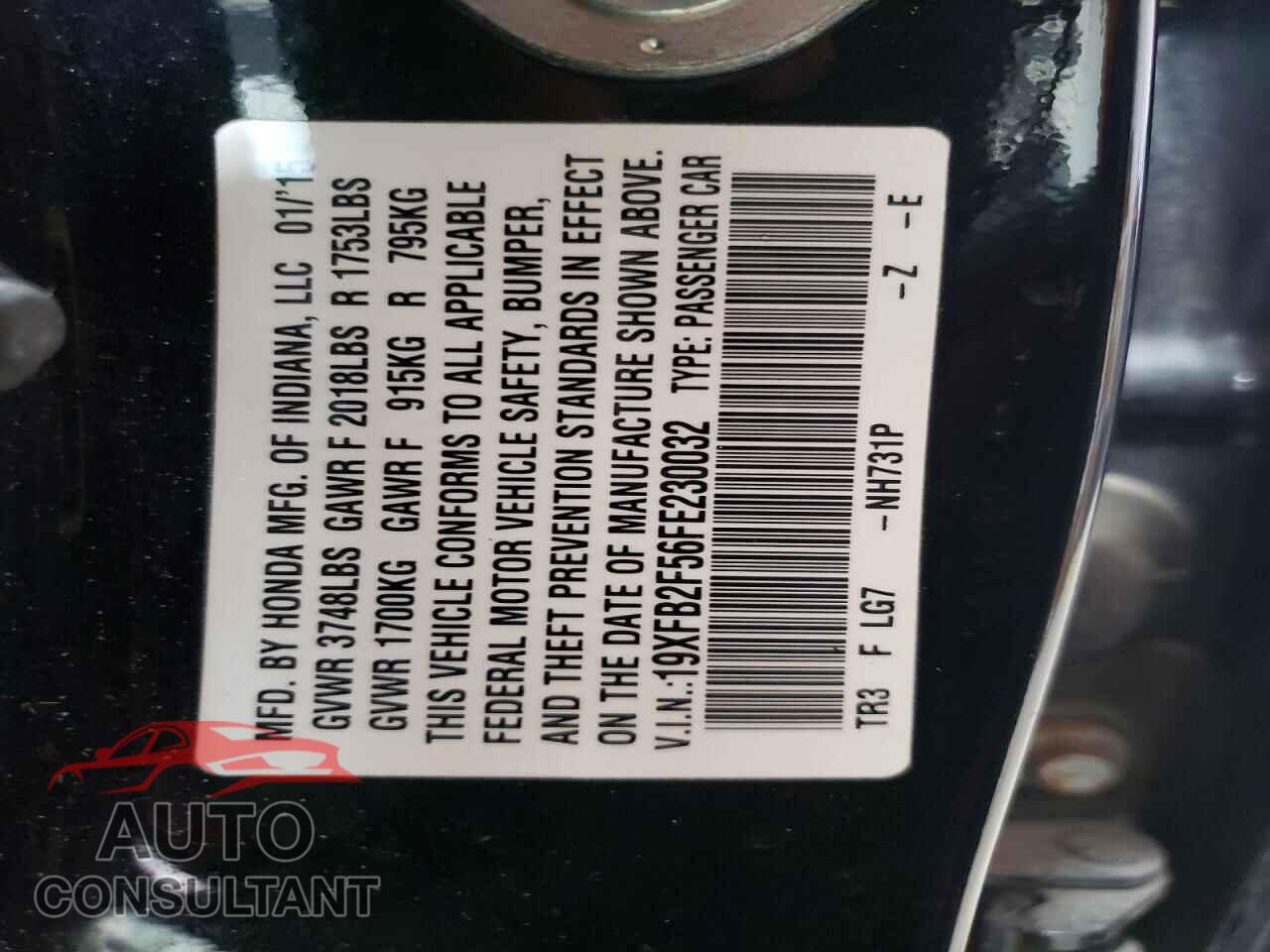 HONDA CIVIC 2015 - 19XFB2F56FE230032