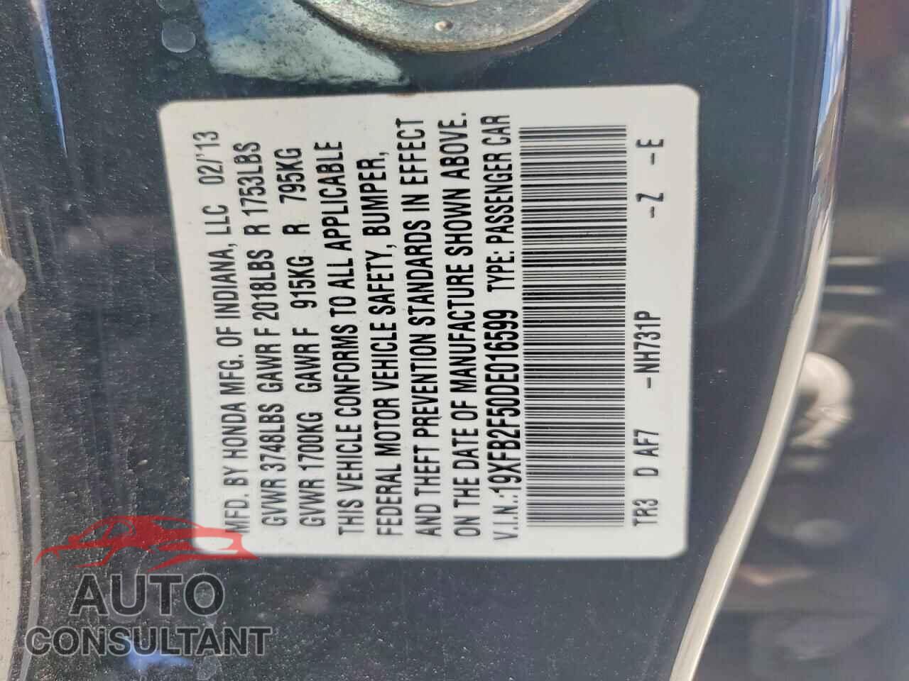 HONDA CIVIC 2013 - 19XFB2F50DE016599