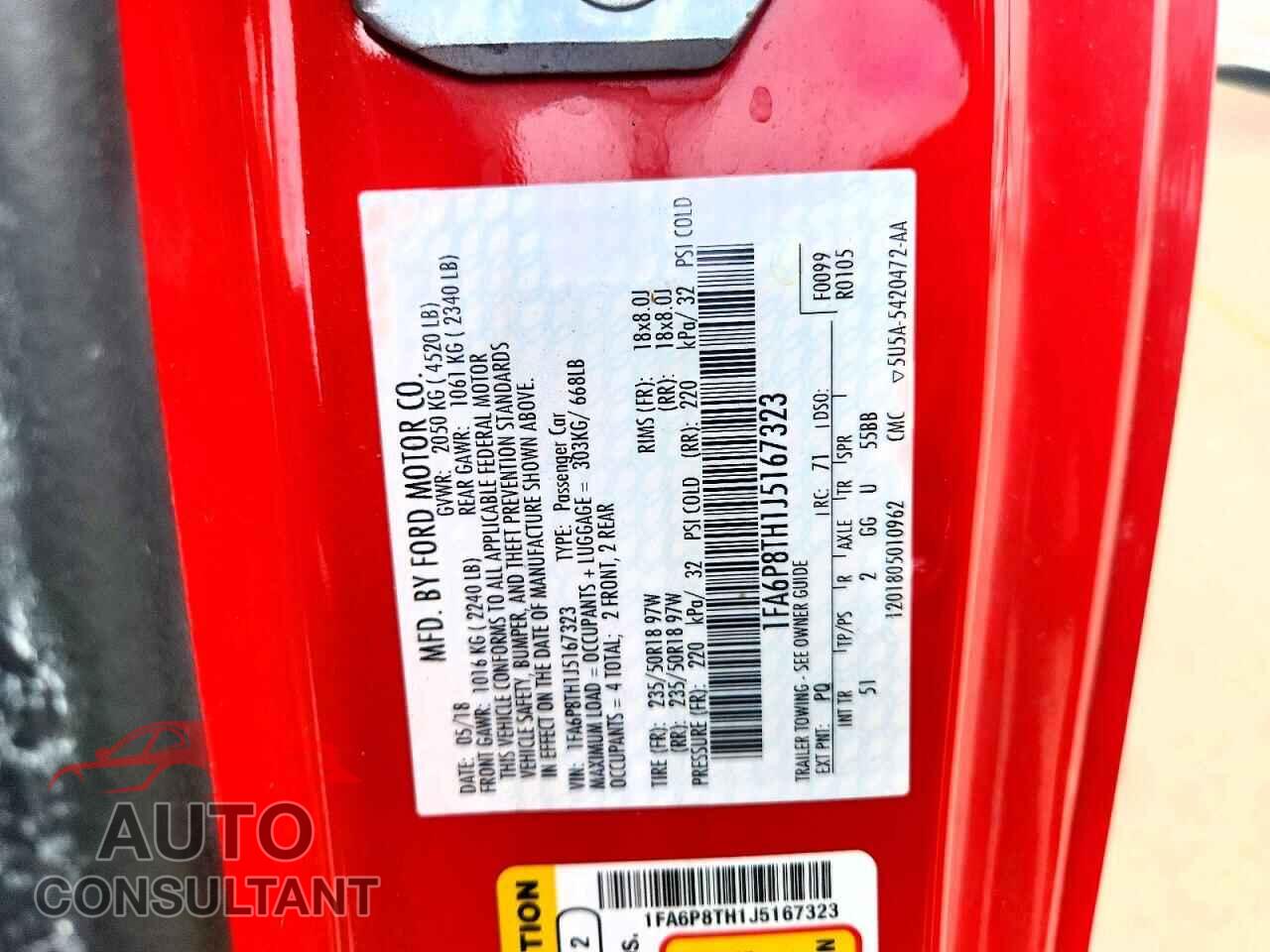 FORD MUSTANG 2018 - 1FA6P8TH1J5167323