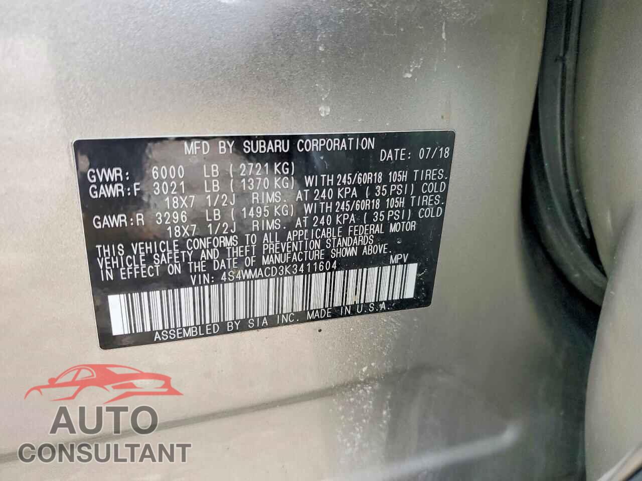 SUBARU ASCENT 2019 - 4S4WMACD3K3411604