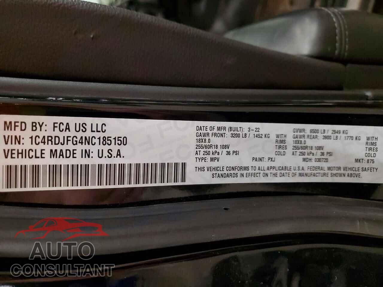 DODGE DURANGO 2022 - 1C4RDJFG4NC185150