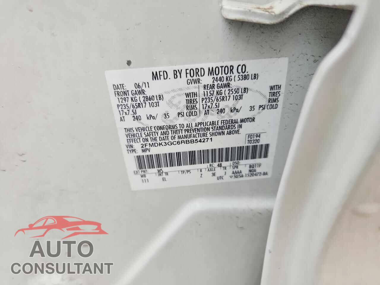 FORD EDGE 2011 - 2FMDK3GC6BBB54271