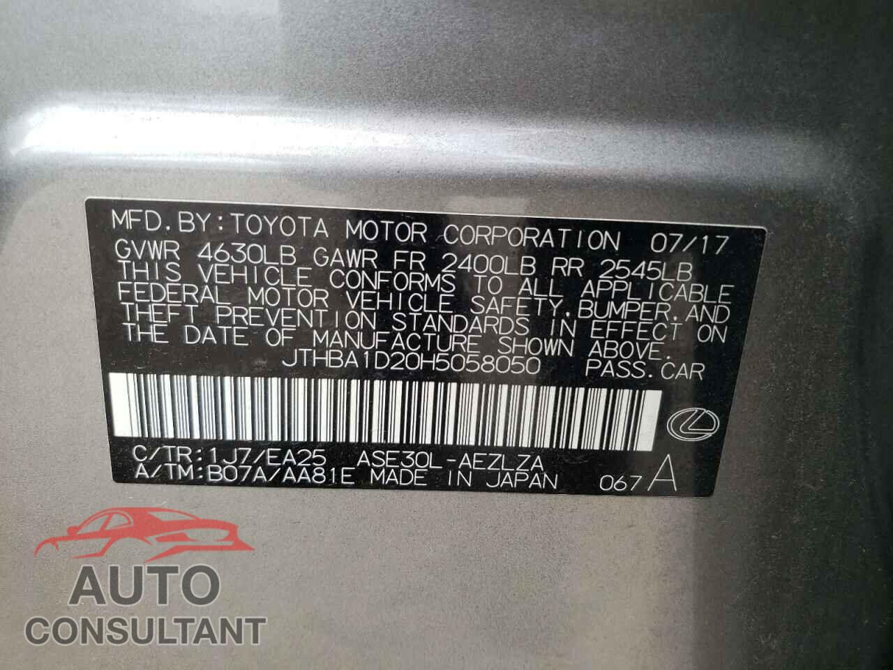 LEXUS IS 2017 - JTHBA1D20H5058050